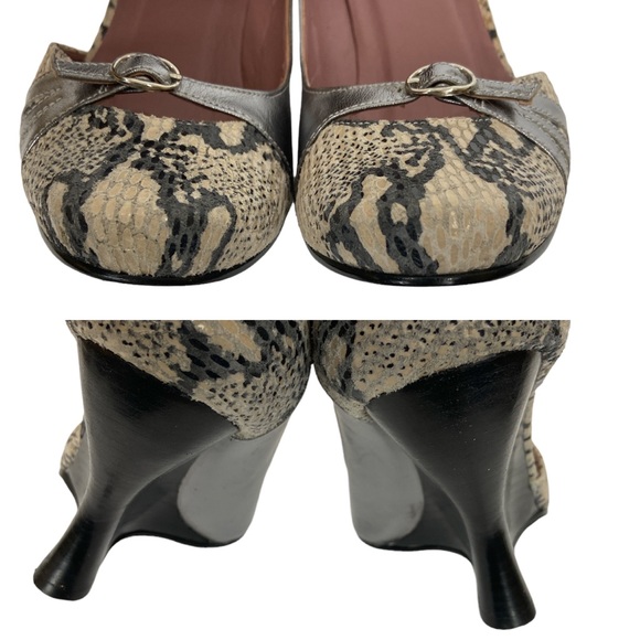 Prague ENVY Leather Snake Print and Metallic Silver D’Orsay Wedge Heels 8.5B - Picture 8 of 12